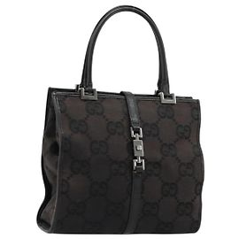Borsa a Mano Jackie GG Canvas Gucci Nera Argento 002 1065 Auth 177085