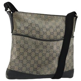 Borsa a Spalla GG Crystal Gucci in Tela Rivestita Blu Navy Oro 145857 Auth 176367
