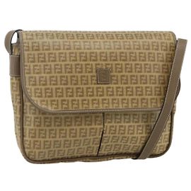 FENDI Zucchino Schultertasche aus beschichtetem Canvas Beige Gold Auth ep14053