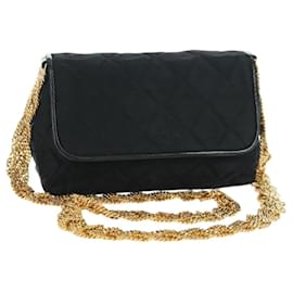 CHANEL Borsa a Spalla Matelassé Catena Satin Nero Oro CC Auth 168914V