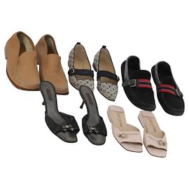 LOUIS VUITTON Mini Scarpe Monogramma Pelle 5 Set Nero Beige Blu Marino LV Auth 174780
