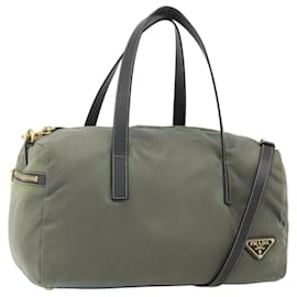 Borsa a Spalla PRADA Nylon 2way Verde Oro Auth 176782
