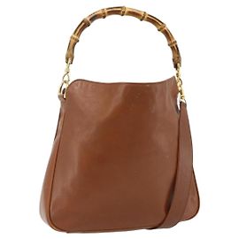 Borsa a mano in pelle Gucci Bamboo 2way marrone oro 001 2113 1638 Auth bs34730