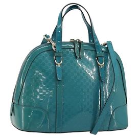 Borsa in tela Micro GG Gucci in pelle lucida 2 in 1 blu turchese 309617 Auth 176255