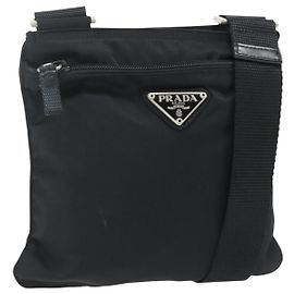PRADA Schultertasche aus schwarzem Nylon mit Silber authentisch bs34694