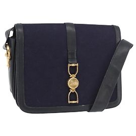Céline Borsa a spalla Celine C Sulky Carriage in tela blu navy e oro Auth ep14022