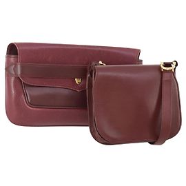 Cartier Borsa a Spalla in Pelle 2 Set Bordeaux Auth BA12166