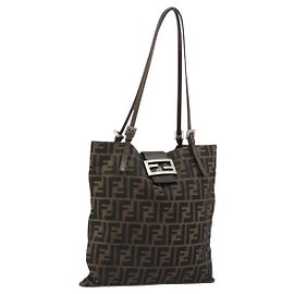 FENDI Zucca Canvas Tote Bag Schwarz Braun Auth 176230