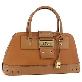 Bolsa de mão em couro marrom e dourado Christian Dior Street Chic Auth ep14353A