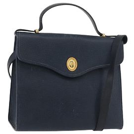 Borsa a mano Christian Dior in pelle 2 vie blu navy oro Auth ep14265