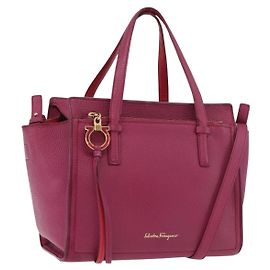 Borsa a mano in pelle Gancini Salvatore Ferragamo 2 in 1 Viola Oro Auth bs34636