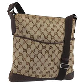 Borsa a Spalla GG Canvas Gucci Beige Argento 145857 Auth 176293