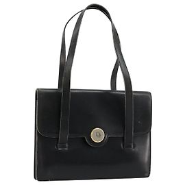 Bolsa de mão Christian Dior em couro preto e dourado Auth ep14233