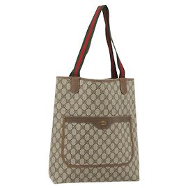 GUCCI GG Supreme Web Sherry Line Borsa Tote PVC Beige Rosso 39 02 003 Auth 176643