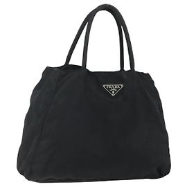 PRADA Borsa a mano in nylon nero argento Auth bs34658