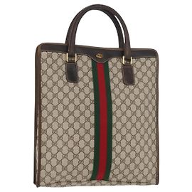 Borsa tote Gucci GG Supreme Web Sherry Line in PVC beige e oro 010 378 Auth ep14443