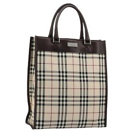 BURBERRY Nova Check Handtasche aus Canvas und Leder Beige Silber Auth ka4074A