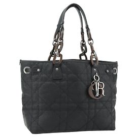 Borsa a mano Christian Dior Canage Panarea in tela rivestita nera argento autentica 175904