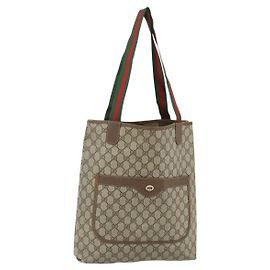 Borsa Sherry Line GG Supreme Web di GUCCI in PVC Beige Rosso Verde 89 02 003 Auth 177437