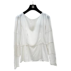 Blusa de seda blanca Chanel de manga larga Talla 38 De segunda mano
