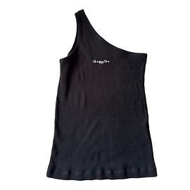Top preto canelado de um ombro Christian Dior