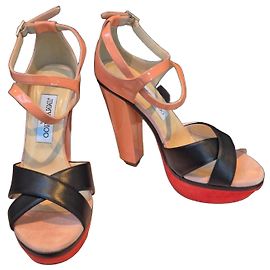Sandali con tacco a blocco Jimmy Choo Tiber - Nero/Rosso/Pesca