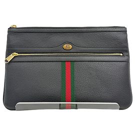 Gucci Ophidia schwarze Leder-Clutch mit drei Streifen