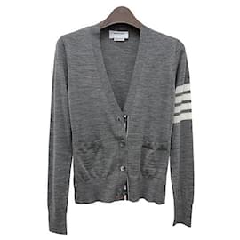 Asymmetrischer Arm Band Merinowoll-Cardigan in Hellgrau - Thom Browne