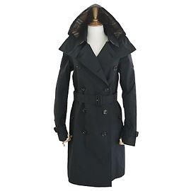 Burberry Abrigo trench con capucha de algodón negro para mujeres