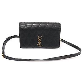 Saint Laurent Bolso de hombro Angie de piel de cordero negro, acolchado en diamante, con cadena dorada