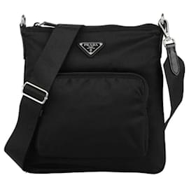 Bolsa mensageiro de tecido de nylon cruzada preta - Prada