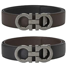 Salvatore Ferragamo Cintura Reversibile da Uomo Gancini Nero Marrone (Pre-Cut)