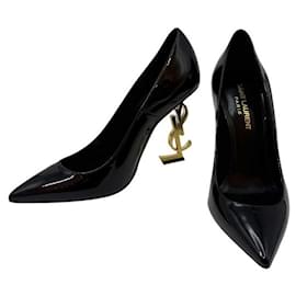 Saint Laurent Pumps Opium in Pelle Verniciata Nera e Oro