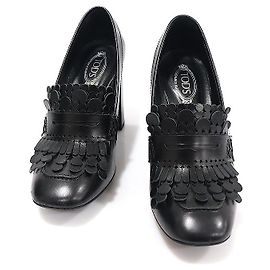 Tod's Pumps con tacco a blocco in pelle nera con frange e nappine per donne