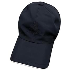 Loro Piana Cappellino da baseball in microfibra con logo ricamato in blu navy tonale e avorio