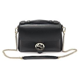 Gucci Piccola borsa in pelle nera con manico superiore intrecciato e catena