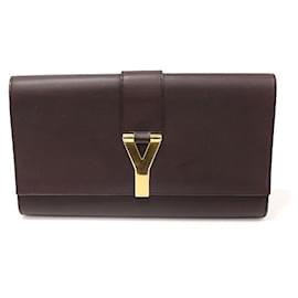 Saint Laurent Clutch Cabas Y-Line in Pelle Marrone