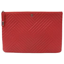 Chanel Clutch Chevron Grande Rosso Argento