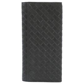 Bottega Veneta Cartera Larga Intrecciato Gris Oscuro