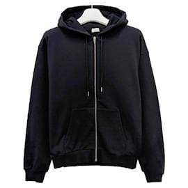 Giacca con cappuccio zip loose con stampa logo a schermo bianco e nero - Céline