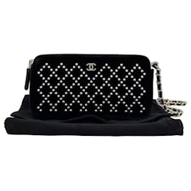Chanel Mini borsa a tracolla WOC in velluto nero con doppia zip oro classico