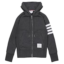 Felpa con cappuccio in jersey loopback con zip e striscia a righe RWB - Thom Browne