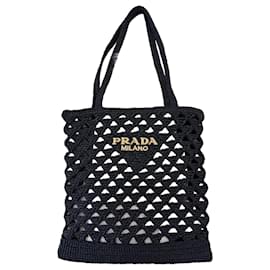Schultertasche aus gehäkeltem Gewebe schwarz - Prada