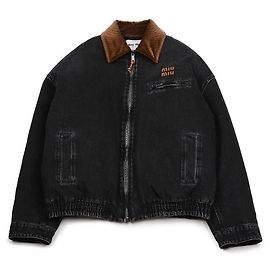Miu Miu Denim-Zip-Jacke mit Cordkragen und echtem Logo-Patch