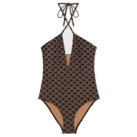 Céline Monogramm-Jersey-Badeanzug in Toffee-Braun