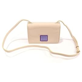 Mini borsa a tracolla in vernice beige con logo Face - Acne