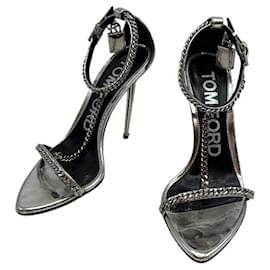 Tom Ford Metallische Leder-Sandalen mit Vorhängeschloss