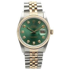 Rolex Orologio da uomo Datejust Combo con quadrante verde brillante e diamanti dopo l'impostazione
