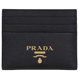 Estuche para tarjetas de metal Saffiano con logo dorado - Prada