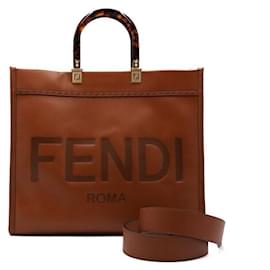 Bolso tote mediano de leopardo con asa de plexiglás marrón Sunshine y bolso de hombro - Fendi